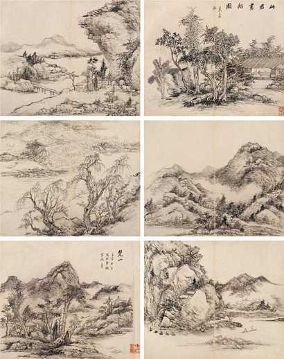 王宸 壬寅（1782年）作 鄂城诗画册 册页（八开选六）